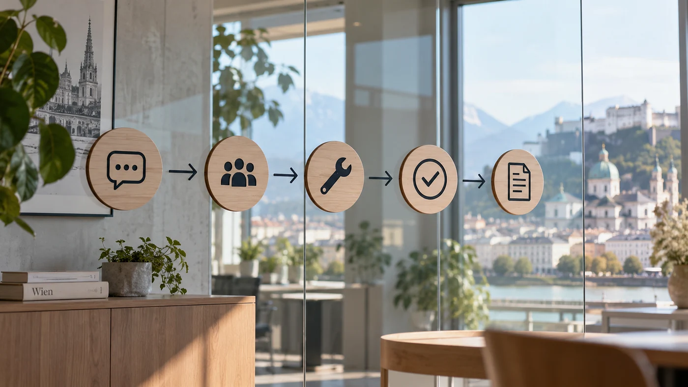 Website support workflow from report and triage to fix, verification and documentation in Austria