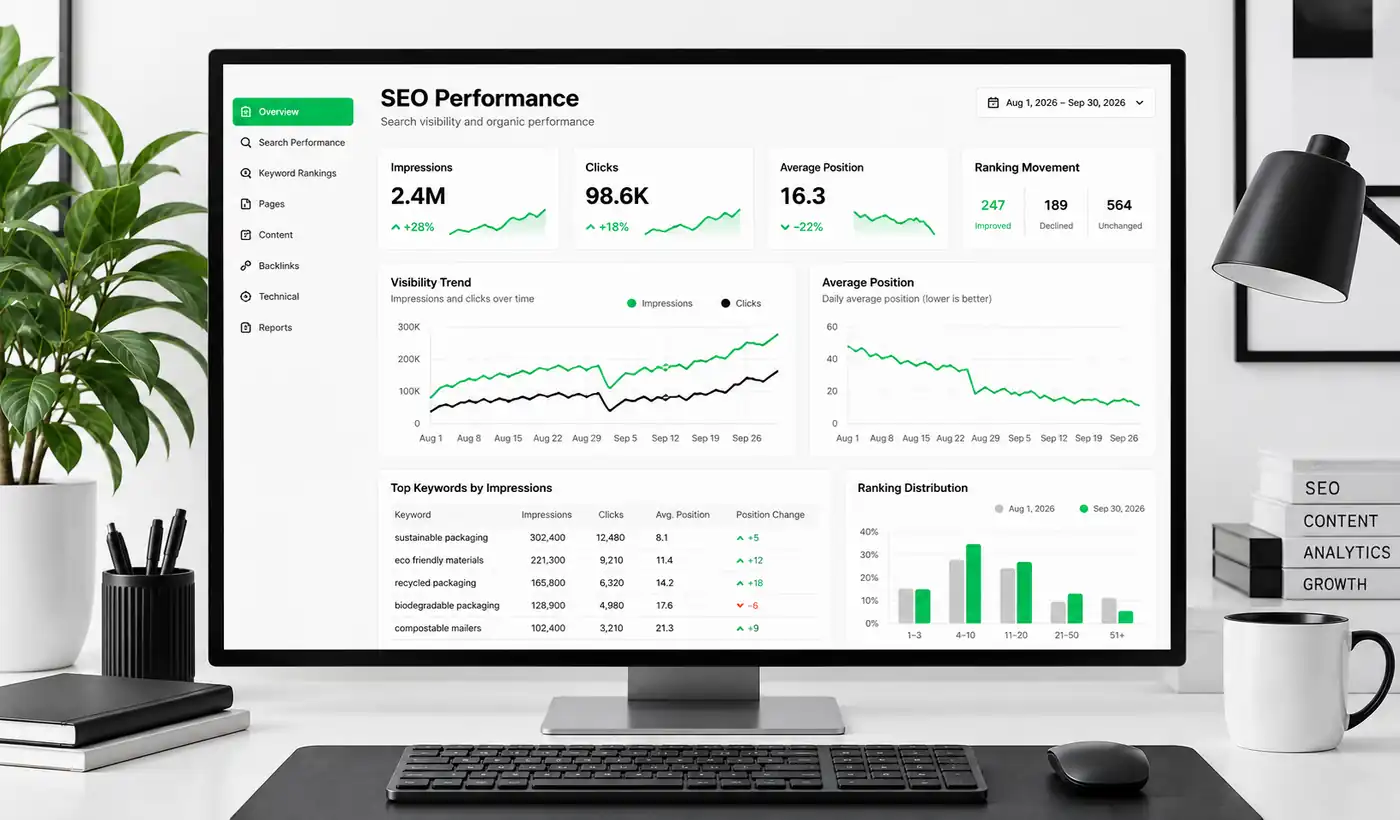 Search visibility dashboard showing SEO performance analysis during the September 2026 Google spam update